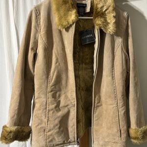 George Women's Tan Faux Fur Jacket genuine leather